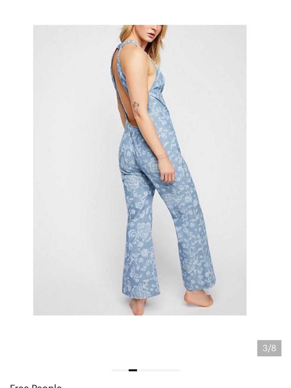 Free People Dance All Night Jumpsuit Women’s Size 6 Floral Denim Flare B1 - Picture 11 of 12